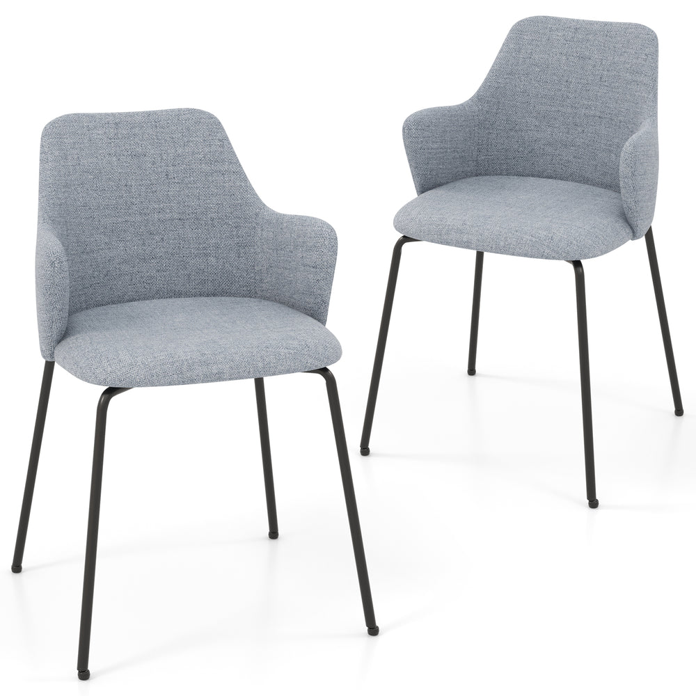 Set of 2 gray dining chairs with curved backrest, wide seat, and armrests for optimal comfort and support.