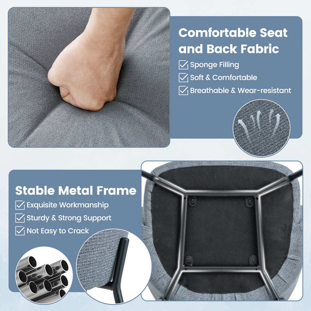 Curved backrest dining chair with sponge filling and gray breathable fabric, designed for comfort and stability.