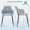 Curved backrest dining chair dimensions with gray fabric, wide seat, and sturdy metal frame for optimal comfort.
