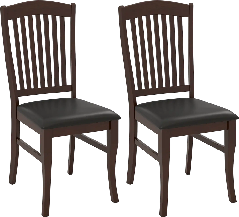 Set of 2 mid-century dining chairs in coffee with rubber wood frame and comfy PU leather upholstery for kitchen or.