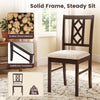 Brown rubber wood dining chair with hollowed backrest and soft faux linen upholstery for comfortable seating.
