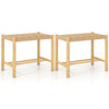Set of 2 natural 18-inch dining stools made of rubber wood with woven paper rope, suitable for indoor and outdoor use.