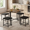 Dining Table Set with 4 Upholstered Stools and Metal Frame-Rustic Brown - Gallery View 1 of 10