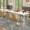 Rectangular 63" white dining table for 6-8 people with elegant arch structure, perfect for kitchen or living room use.