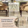 Close-up of the elegant arch structure of a 63" white dining table, showcasing its sturdy design and stylish appeal.