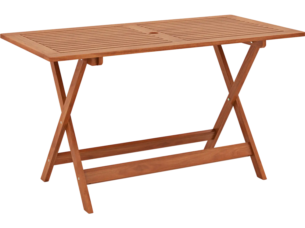54.5 Inch x 27.5 Inch  Patio Dining Table with Teak Painting and Umbrella Hole