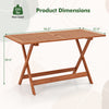 Patio dining table with teak finish, measuring 54.5"x27.5", featuring an umbrella hole for outdoor use.