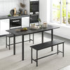 3 Piece Dining Table Set for 4-6 with 2 Benches-Black - Gallery View 1 of 11