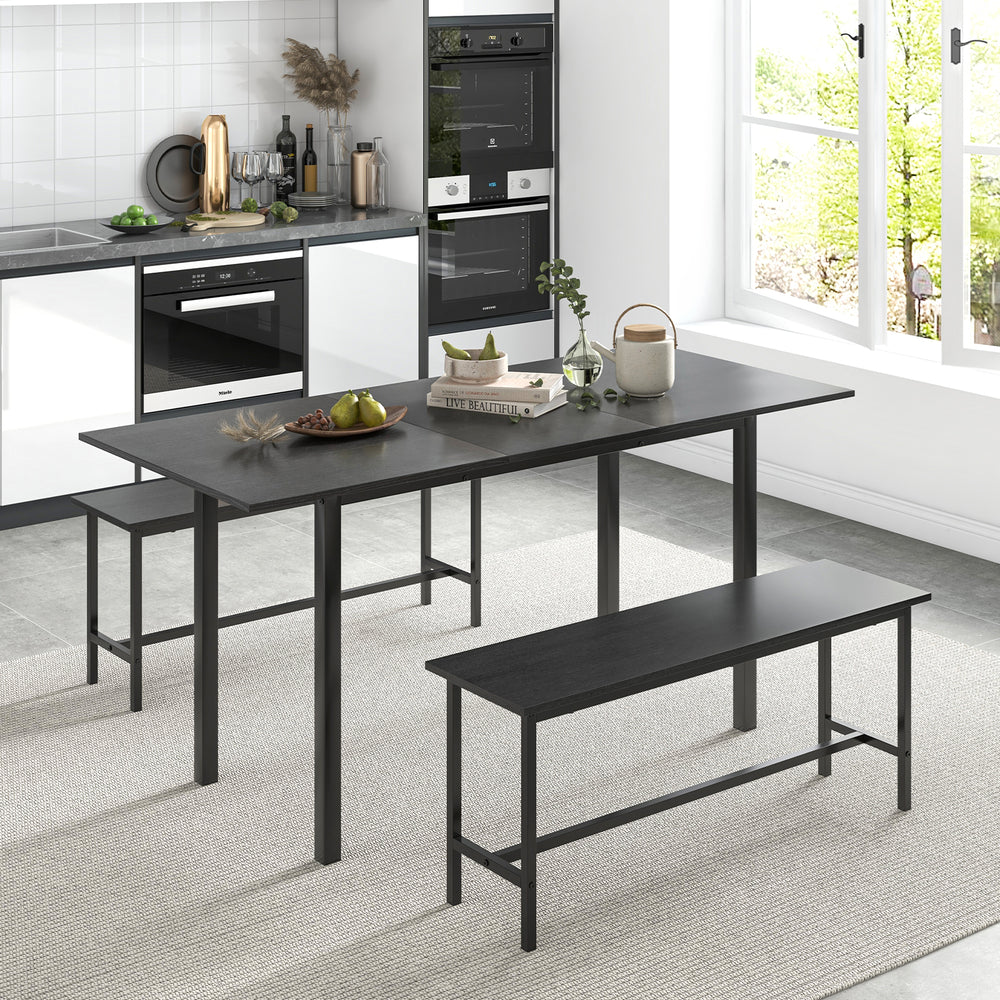 3 Piece Dining Table Set for 4-6 with 2 Benches-Black - Gallery View 1 of 11