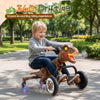 Dinosaur Drift Tricycle in brown features lights, mist spray, and 360-degree spin mode for exciting outdoor play.