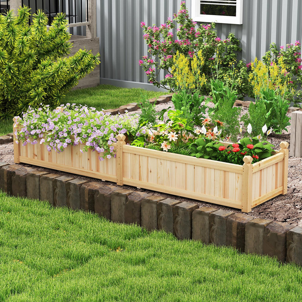 Divisible 91 x 24 x 16 inch planter box made of painted fir wood, featuring drainage holes and a removable liner for.