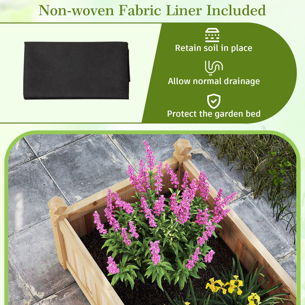 Non-woven fabric liner for 91 x 24 x 16 inch divisible planter box, ensuring soil retention and proper drainage for.