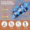 Dog and cat hair blower with adjustable temperature, negative ion function, and 5 nozzles for efficient drying.
