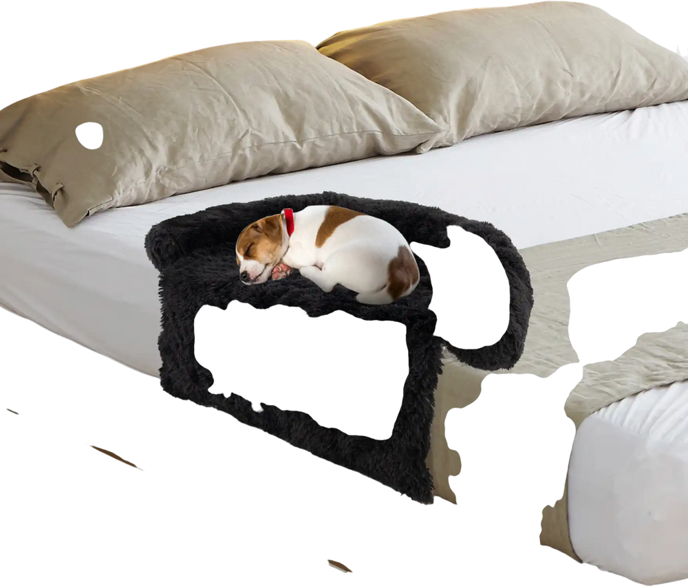Plush calming dog couch bed in black with anti-slip bottom, providing a soft surface for pets to relax on.