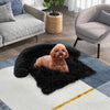 Plush calming dog couch bed with anti-slip bottom, featuring long plush fabric for comfort and a removable bolster.