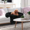Plush calming dog couch bed in black with anti-slip bottom, providing a soft surface for pets on furniture.
