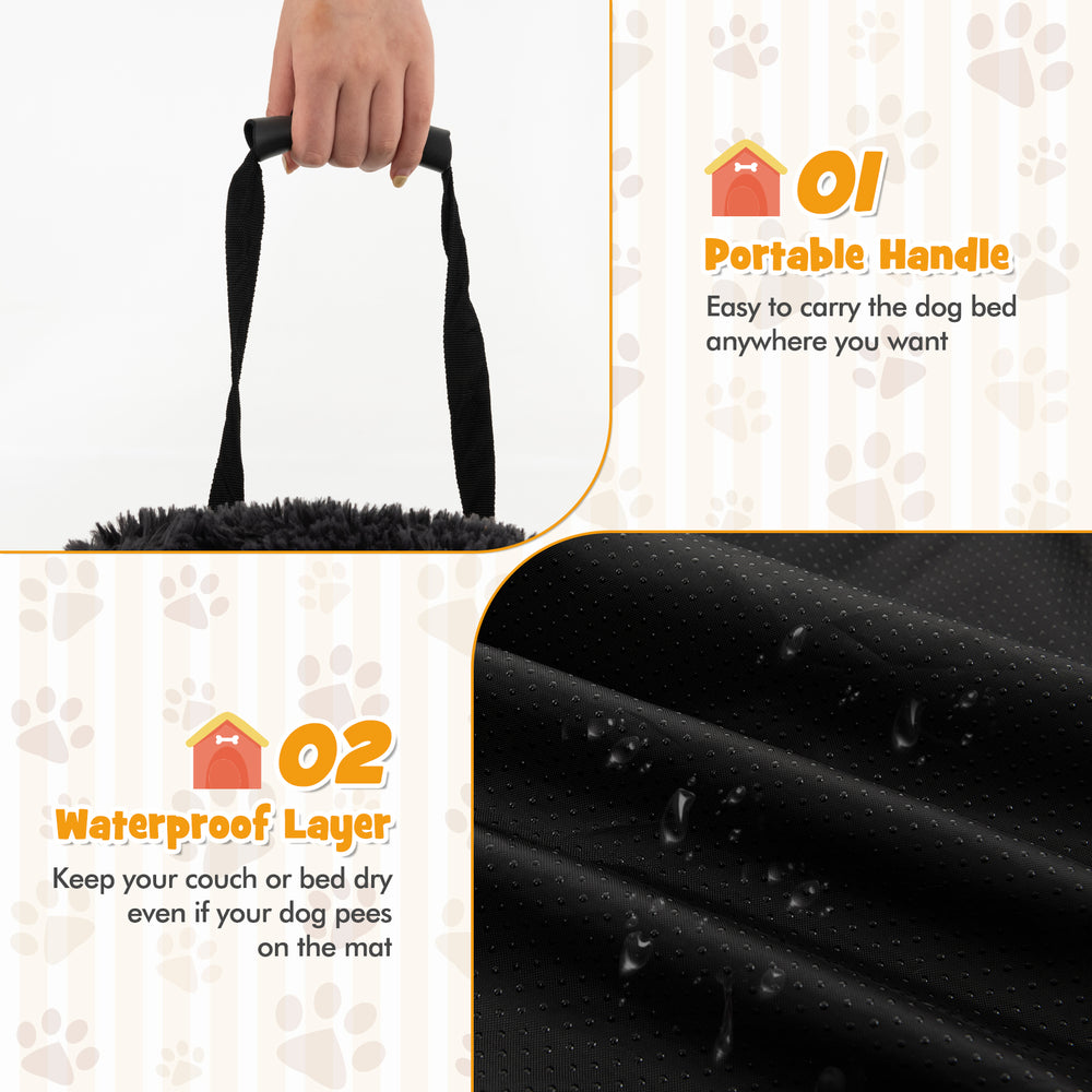Portable handle of the Plush Calming Dog Couch Bed, designed for easy transport and convenience for pet owners.