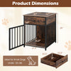 Rustic brown dog crate furniture with charging station, ideal for small dogs under 25 lbs, featuring a lockable door.