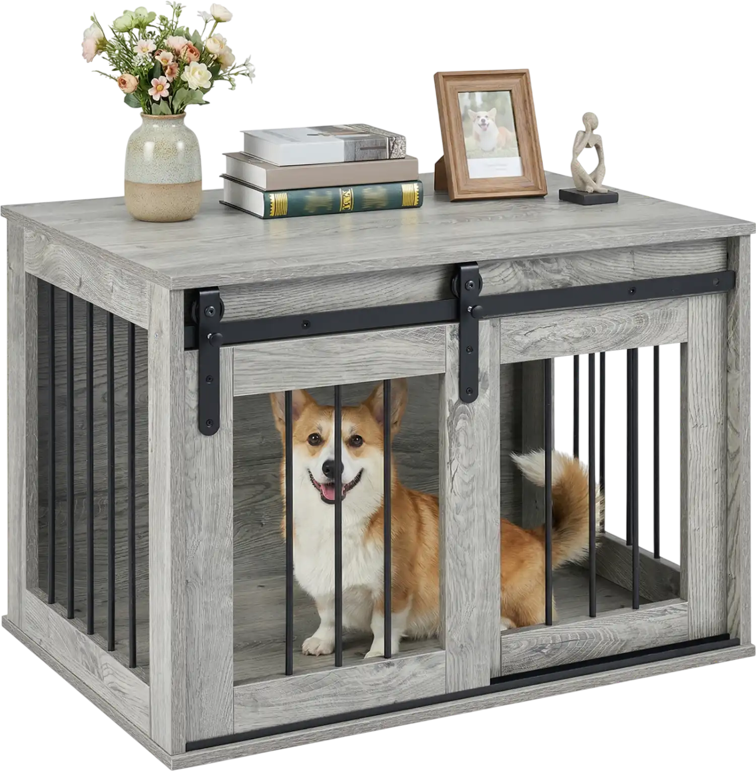 Costway Heavy Duty Dog Crate Furniture Sliding Barn Door Kennel 15067459 New