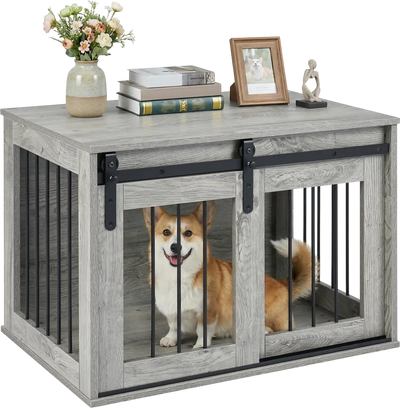 Costway Heavy Duty Dog Crate Furniture Sliding Barn Door Kennel 15067459 New