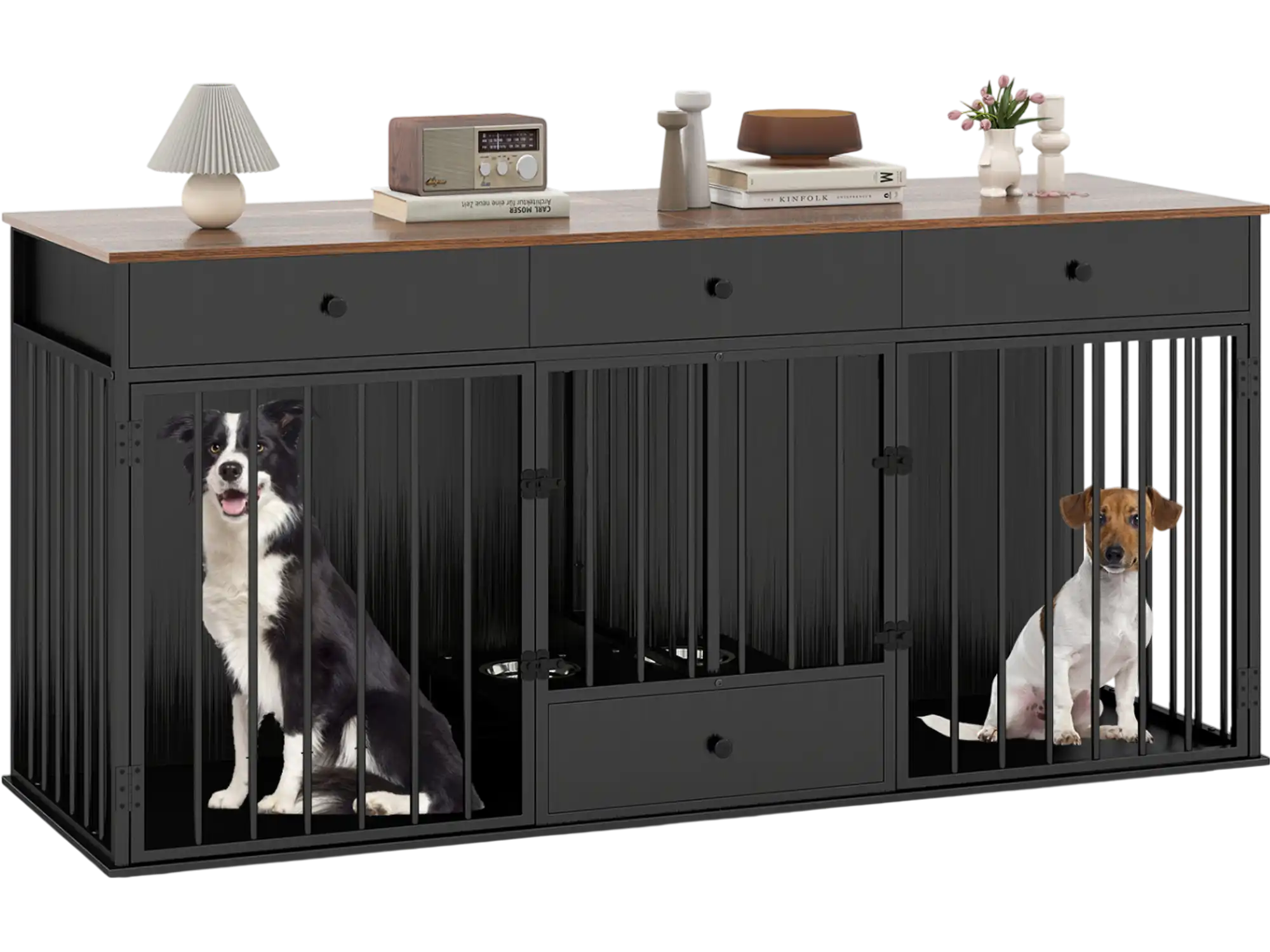 Costway Dog Crate Furniture Indoor Kennel w/ Divider 3 Drawers Pull-Out Feeder 35432316 New
