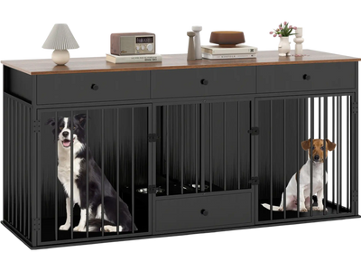 Costway Modern Dog Crate Furniture Kennel w/ Divider 3 Drawers Pull-Out Feeder 35432316 New