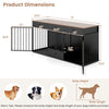 Dog crate furniture in black with divider, 3 drawers, and pull-out feeder for organized indoor pet space.