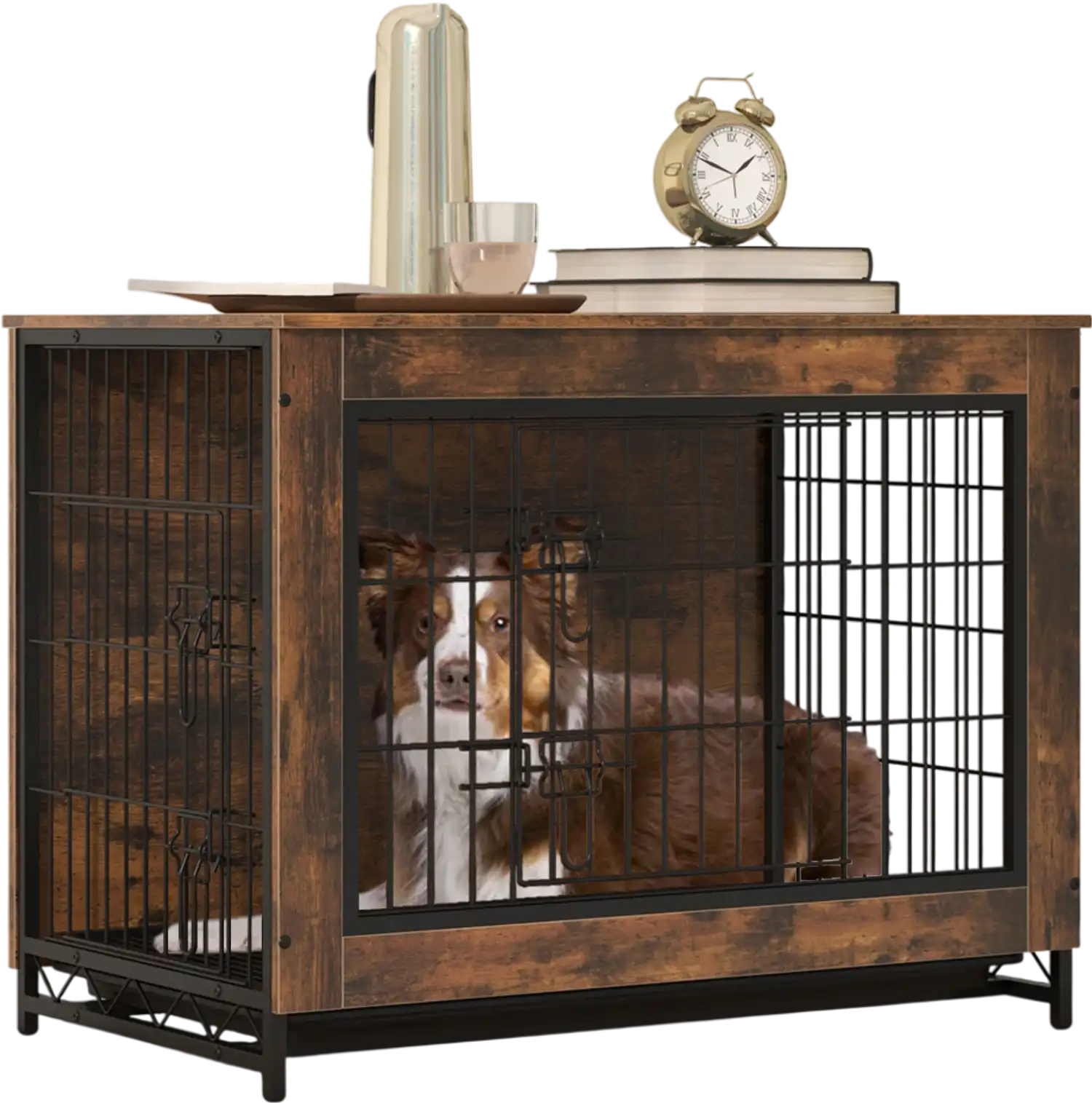 Costway Dog Crate Furniture Double Lockable Doors Removable Pull-Out Tray 25846913 New