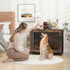 Dog crate furniture with double lockable doors, removable tray, and a decorative design, perfect for any living space.