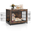 Dog crate furniture with double lockable doors, removable tray, and a decorative wood finish for versatile use.