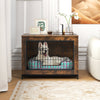 Dog crate furniture with double lockable doors, removable tray, and a dog resting inside, perfect as an end table.