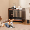 Indoor dog crate with removable tray, lockable door, and simulated wood finish, doubling as an end table for stylish.