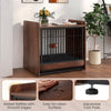 Indoor dog crate with removable tray, lockable door, and rustic wood-like finish; ideal as an end table.