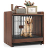 Indoor dog crate featuring a lockable door and sturdy metal pipes, elegantly designed to function as a stylish end.