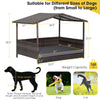 Outdoor wicker dog house with weatherproof roof, suitable for small to large dogs, featuring a comfortable cushion.