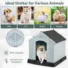 Dog house for small dogs made of waterproof plastic, featuring an elevated floor for protection from rain and easy.