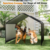 Spacious black dog shade shelter with waterproof roof, ideal for all breeds, providing comfort and protection outdoors.