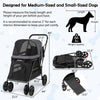 Dog stroller for medium and small dogs with dual entry, featuring a detachable ramp and adjustable shade canopy.