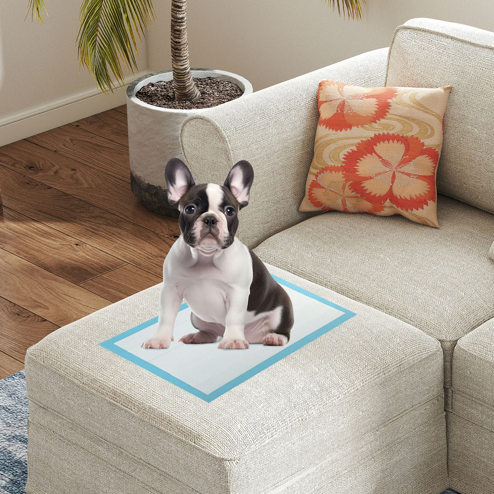 Dog pee pads 18" x 13" in blue, featuring a 5-layer design for maximum absorption and leak protection, ideal for potty.