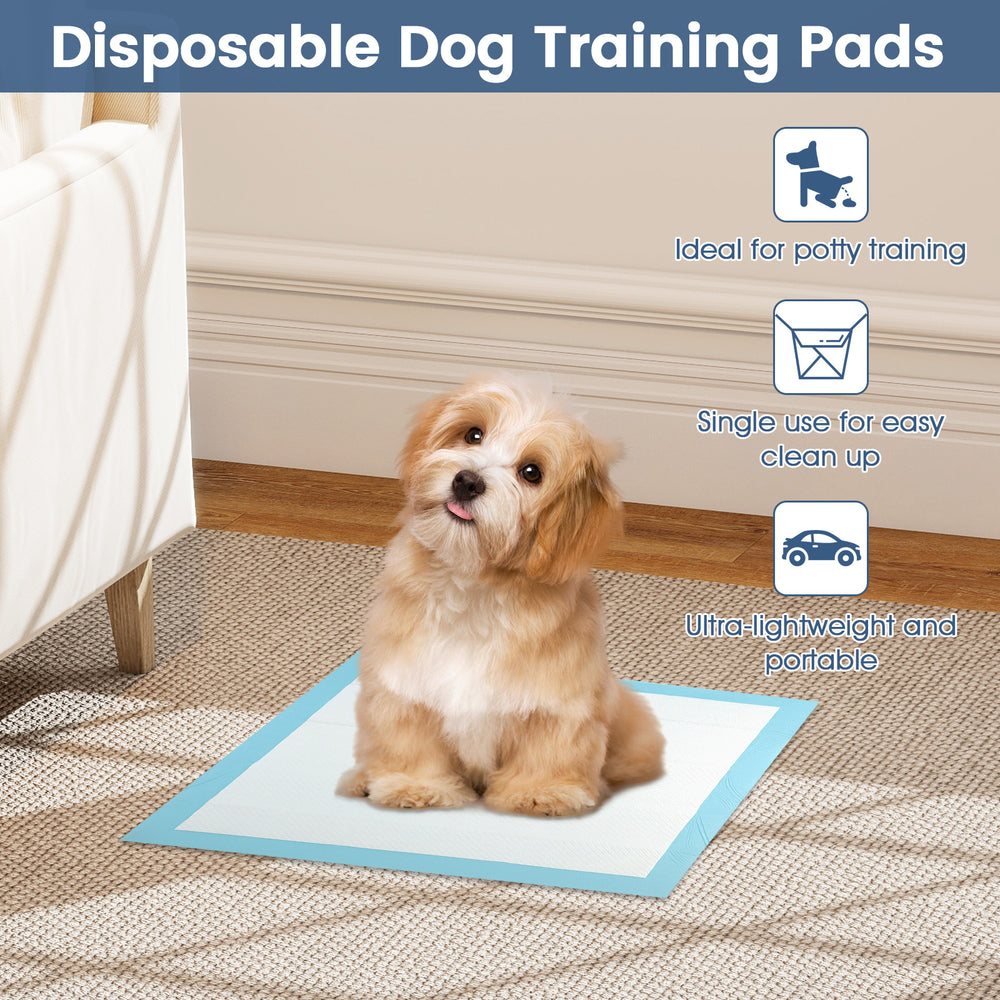 Dog training pads in blue, 18" x 13", featuring 5-layer design for maximum absorption and leak protection, ideal for.