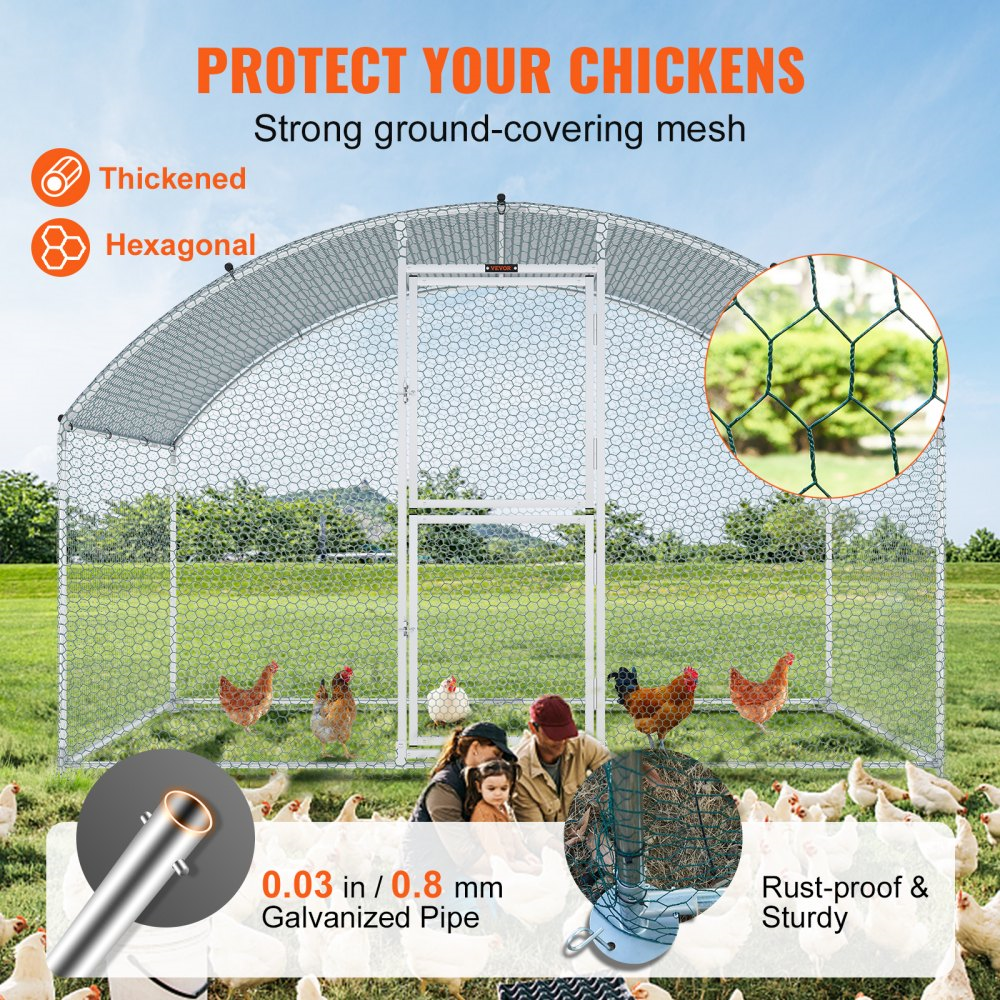 Vevor Metal Chicken Coop 6.5' x 9.8' x 6.4' Dome Walk In Run Waterproof Cover New