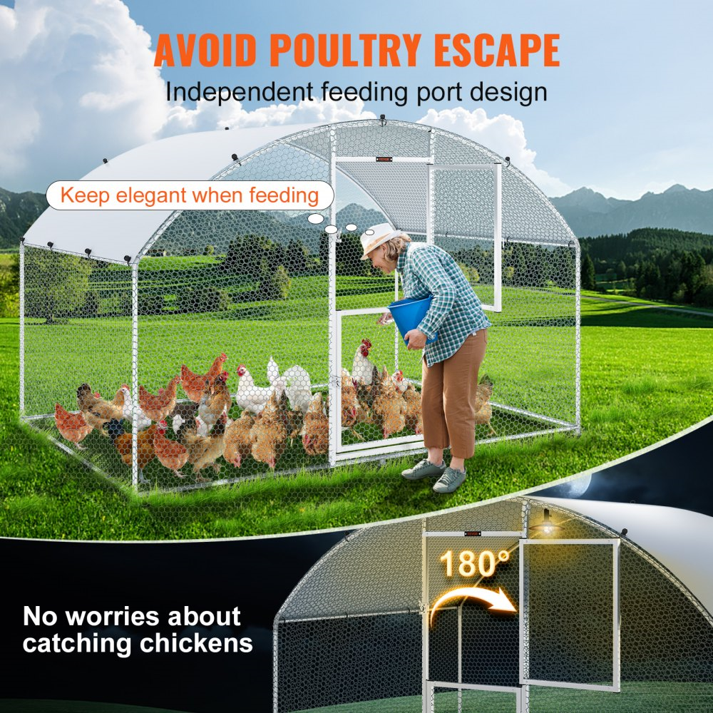 Vevor Metal Chicken Coop 6.5' x 9.8' x 6.4' Dome Walk In Run Waterproof Cover New