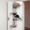 Door hanging cat climber with 4 adjustable levels, plush bed, and scratching post for indoor cat play and relaxation.