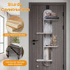 Door hanging cat climber with 4 adjustable platforms, plush bed, and sturdy plywood boards for indoor cat play.