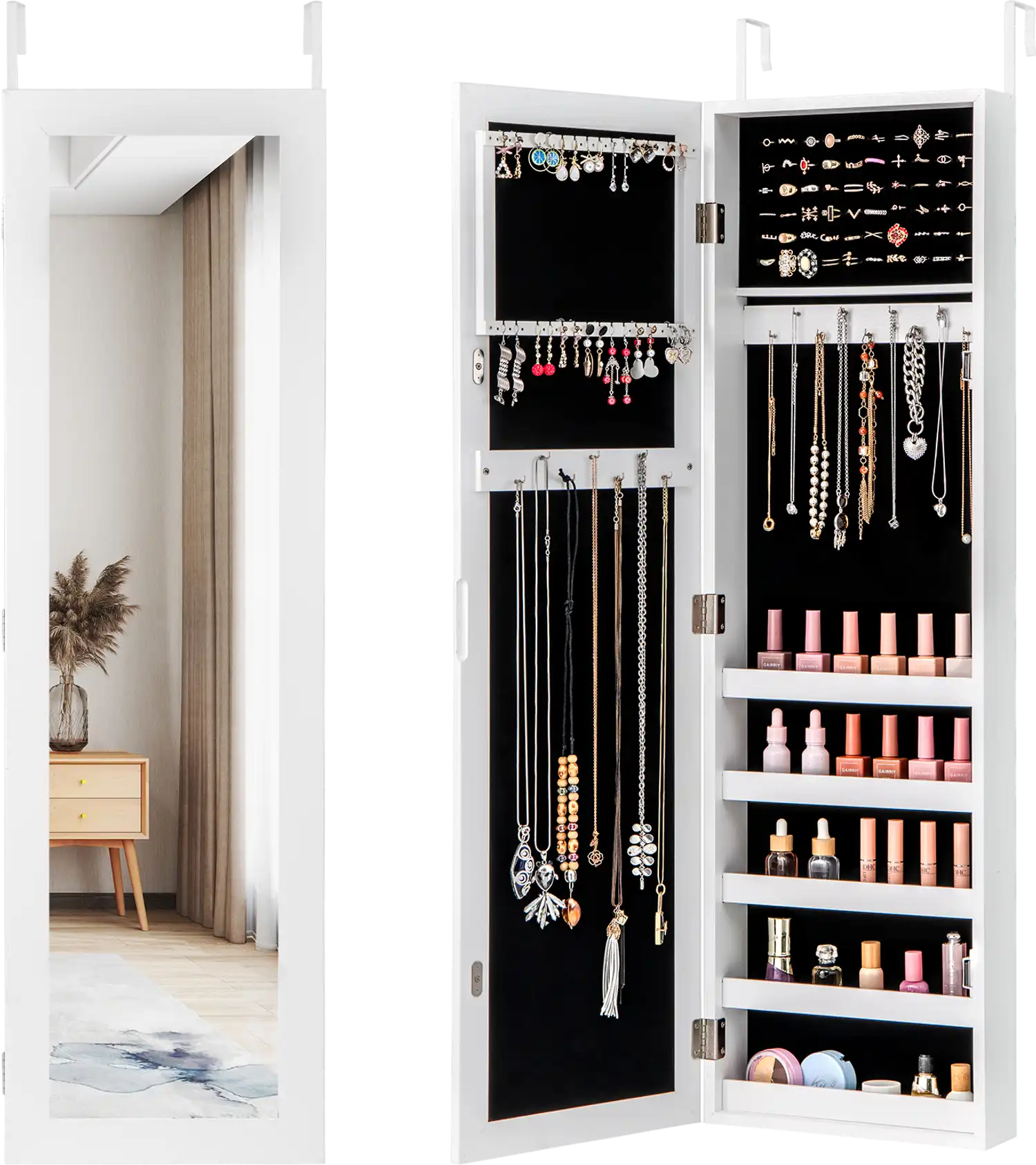 Costway Wall/Door Mounted Jewelry Armoire Cabinet Full-Length Mirror 39164750 New