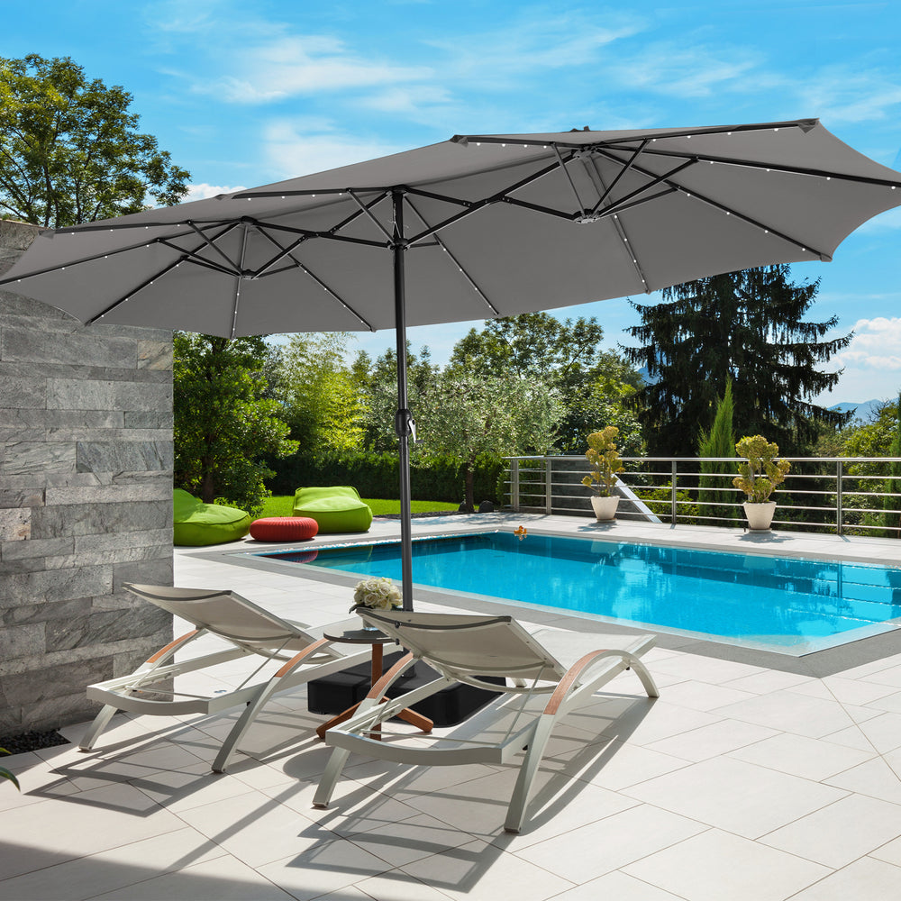 15 Feet Double-Sided Patio Umbrella with 48 LED Lights-Gray - Gallery View 1 of 10