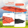Double-sided 15-foot patio umbrella in orange with 48 LED lights, ideal for garden and backyard shading.
