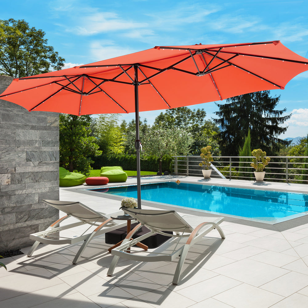 15 Feet Double-Sided Patio Umbrella with 48 LED Lights-Orange - Gallery View 1 of 10