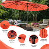 Double-sided 15-foot orange patio umbrella with 48 LED lights, sturdy metal structure, ideal for garden and backyard.