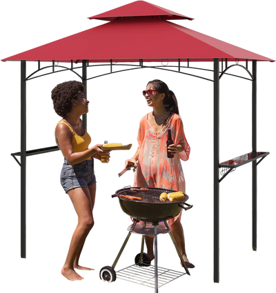 Costway Outdoor Double-Tier Grill Gazebo Canopy w/ 2 Shelves & 7 Hooks Red 85721346 New